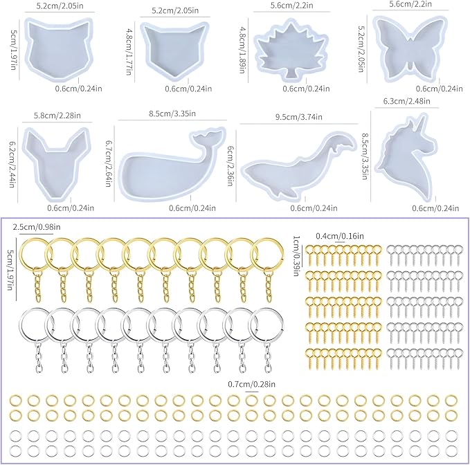 228pcs Resin Keychain Molds, UV Resin Molds for Beginner, Animal Leaf Shape Silicone Molds for Keychain Jewelry Pendant Making
