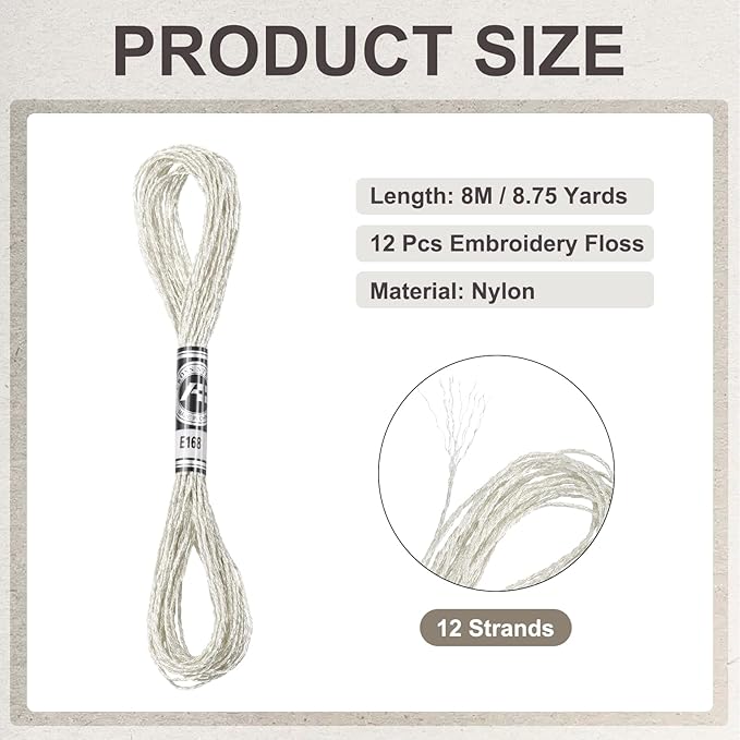 PATIKIL 12 Skeins Embroidery Floss, Metallic Embroidery Thread Nylon Threads Bracelets String for Cross-Stitch Hand Embroidery, Silver Tone
