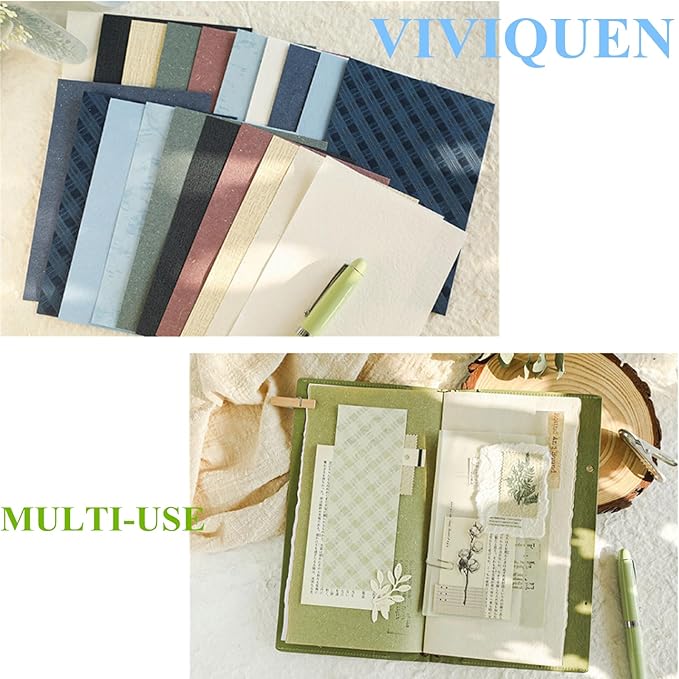 VIVIQUEN 80 Sheets Vintage Scrapbook Paper and Embossed Textured Set - 4 Pack Mixed Special Paper for Scrapbooking Planner Bullet Junk Journal Supplies Collage Card Embellishment A6 Size