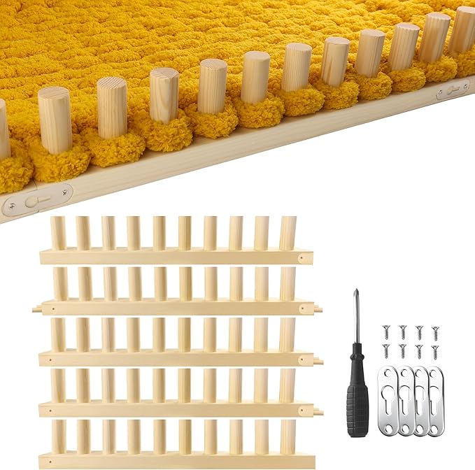 chunky blanket loom knitting looms and boards, adjustable size wooden loom for blanket, no needles required hand knitting kit for diy yarn craft, home decor, stress relief, beginner friendly (76 in)