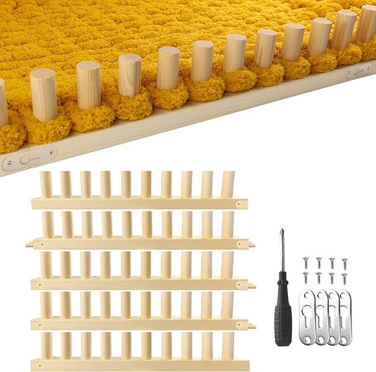 chunky blanket loom knitting looms and boards, adjustable size wooden loom for blanket, no needles required hand knitting kit for diy yarn craft, home decor, stress relief, beginner friendly (76 in)
