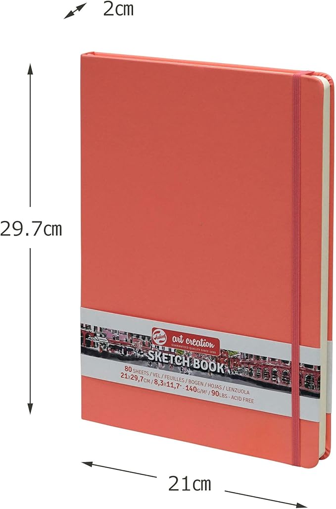 royal talens t9314-313m 441866 talens art creation sketchbook, drawing notebook, 8.3 x 11.8 inches (21 x 30 cm), coral red