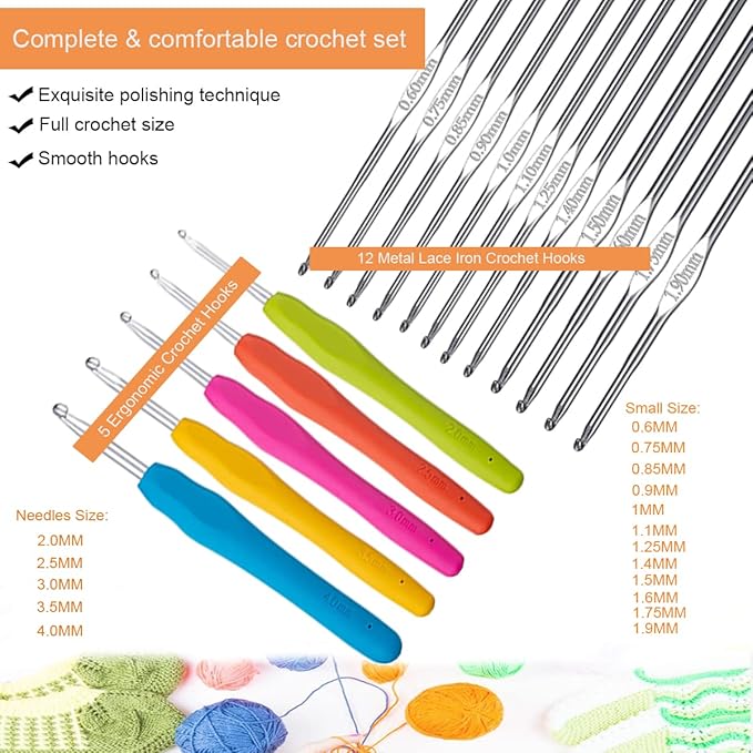 Mdoker 95pcs Knitting Needles Kit&Crochet Hooks Set 36 Straight Bamboo Knitting Needle 12 Small Size Lace Crochet Hook 5 Ergonomic Crochet Needles Knitting Set with Knitting Supplies&Accessories