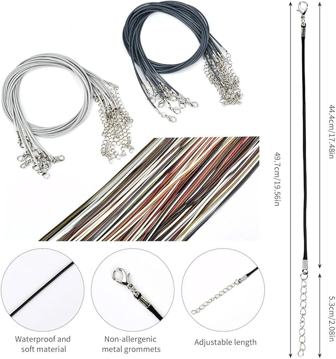 100Pcs Leather Necklace Cord Bulk with Clasp, 20inch Colorful Necklace Bracelet Chains String Rope Cord for Jewelry Making Supplies Pendants Charms