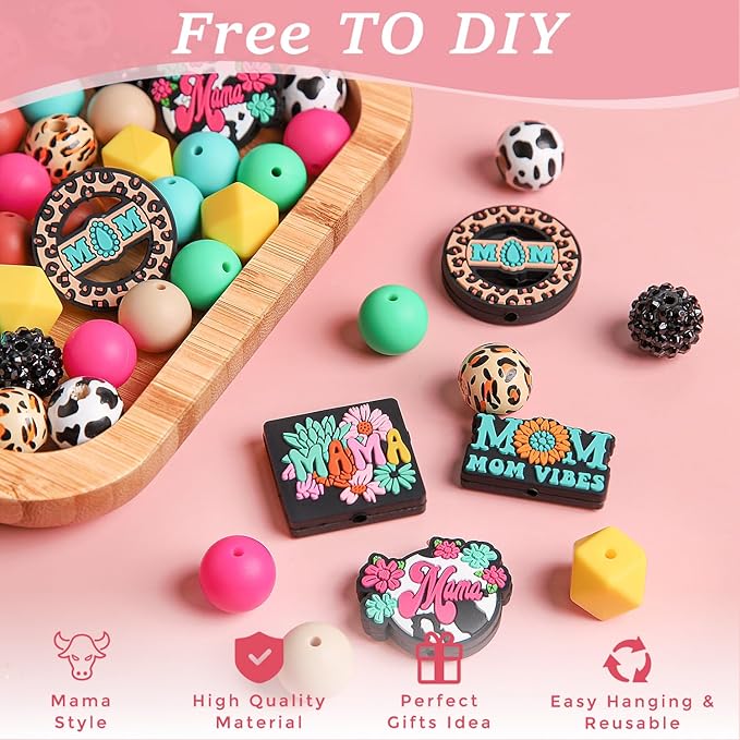 MUBYOK F02 Mama Car Freshie Hangers Making Kit DIY Silicone Beads Hanging Charms Accessories Supplies