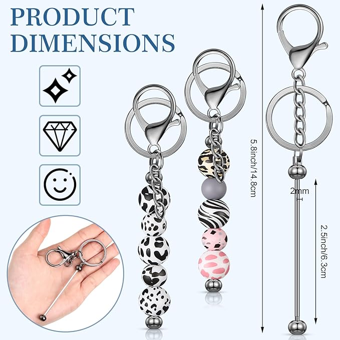 Tondiamo 24 Pcs Beadable Keychain Bars Bulk Beads for Keychain Making Kit Gifts for Women Men DIY Crafts(Gray)