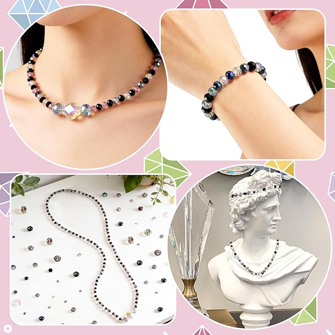 636pcs glass beads for jewelry making - black craft crystal beads with loose beads sparkly faceted beads hole drilled diy for bracelets craft earrings bracelet necklace jewelry making