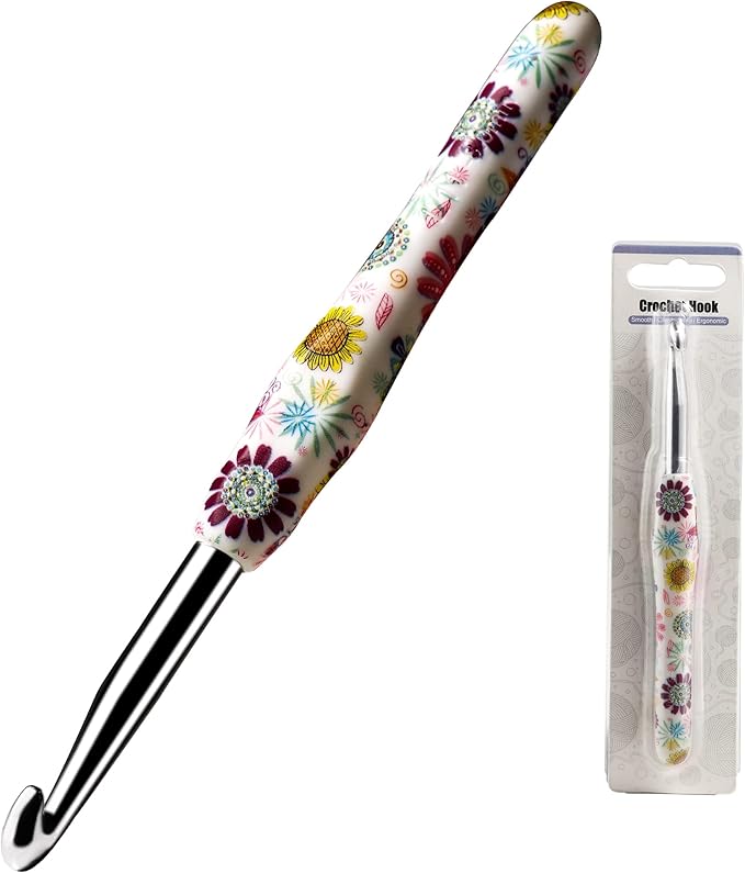 8mm Crochet Hook, Ergonomic Handle for Arthritic Hands, Soft Rubber Grip Extra Long  Knitting Needles for Beginners and Knitting Crocheting Yarn (8mm)