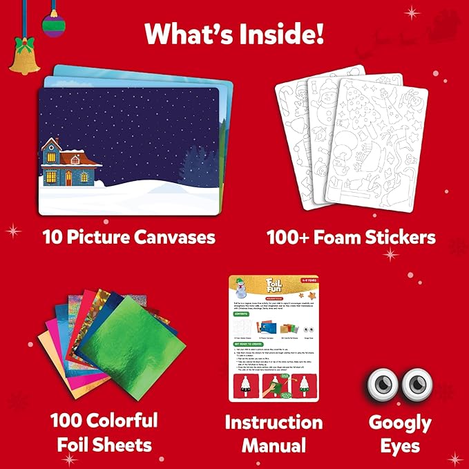 skillmatics foil fun - holiday magic, no mess art for kids, christmas craft kits & supplies, diy creative activity, travel toys, gifts for boys & girls ages 4, 5, 6, 7, 8, 9
