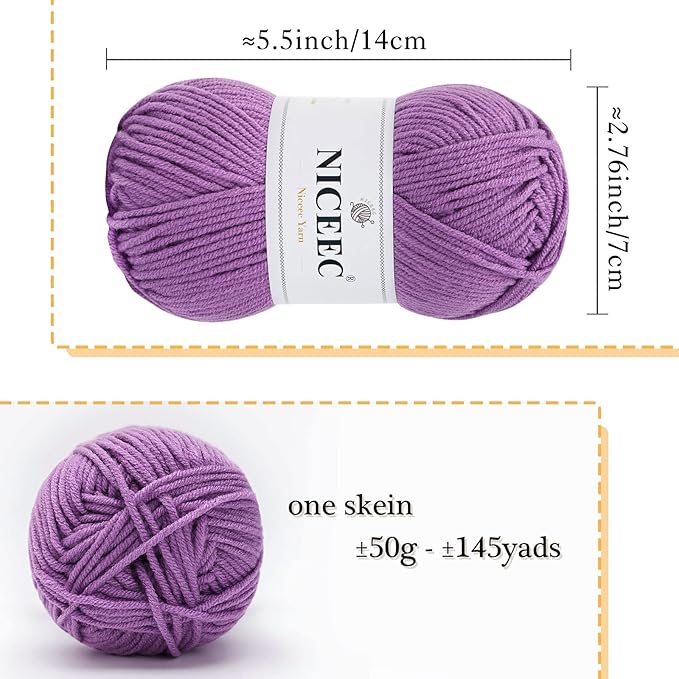 NICEEC 300g Soft Assorted Colors Yarn - Sport Weight,100% Acrylic, 4 Ply, Bonbons Yarn for Crochet & Knit, DIY Project Starter Kit for Kids or Adults(Total 870yds) - Halloween