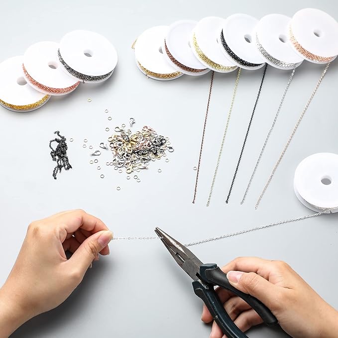 kenning 12 rolls 120 feet 2 mm jewelry making chains link roll bulk 12 colors necklace chains with 120 lobster clasps and 50 jump rings for diy earring bracelet jewelry making supplies
