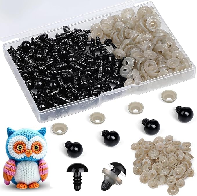 320pcs 10mm Safety Eyes for Amigurumi Black Plastic Crochet Eyes for Animals with Washers Craft Doll Eyes for Crocheting Stuffed Animal Eyes for DIY Crafts Plush Doll Making Supplies