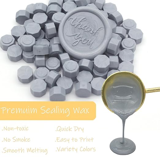 250pcs Wax Seal Beads Dusty Blue, Andotopee Premium Sealing Wax Beads for Stamp Seals, Octagon Seal Stamp Pellets Refill Pack for Wedding Invitation, Letter Envelope, Scrapbook DIY & Bridal Crafts