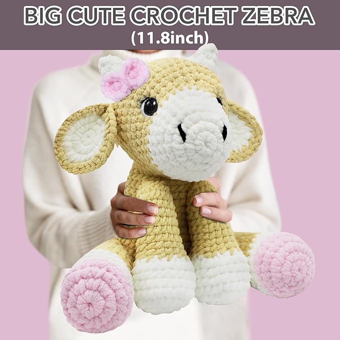 codgp crochet kit for beginners,11.8in crochet animal kit cow,crochet starter kit gift for adults kids with yarn sets,amigurumi crochet kit with step-by-step video tutorials