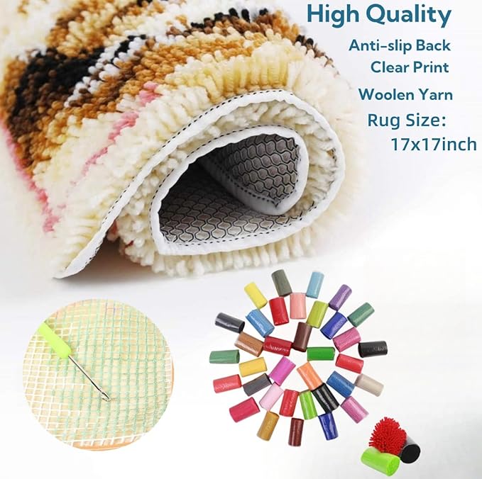 Cartoon Cute Green Frog Latch Hook Kits Mini Rug DIY Handmade Crochet Yarn Needlework Hook and Latch Kit Printed Canvas Carpet Cushion Cover Home Christmas Decoration 30x30cm