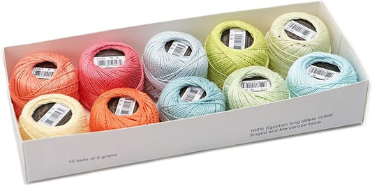 Size 8 Double Mercerized Egyptian Long Staple Cotton Pearl Thread Ball 5 Grams Rainbow Color Embroidery Thread 10 Colors per Box for Crochet Hardanger Cross Stitch Hand Embroidery (Set U)