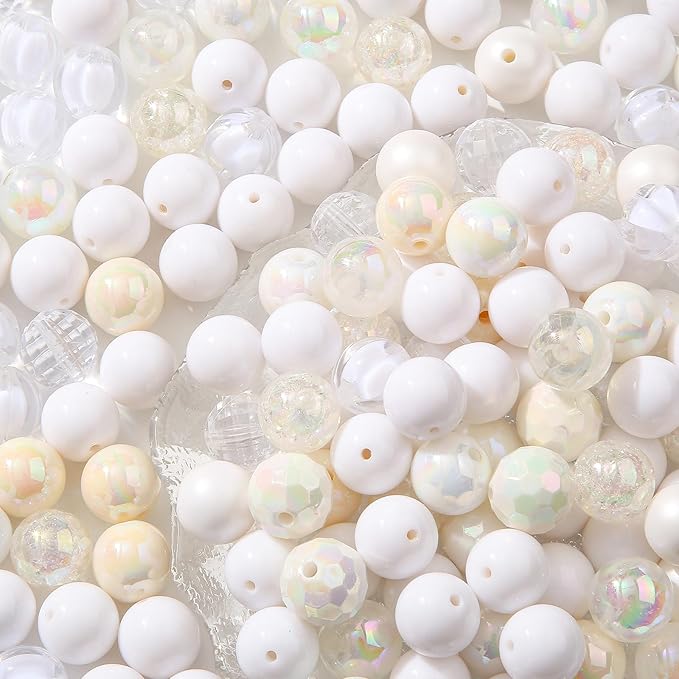 16mm Acrylic Bead 100pcs White Focal Spacer Bead Chunk Bubblegum Beads for DIY Crafting Necklace Bracelet Jewelry Making Keychain (White)
