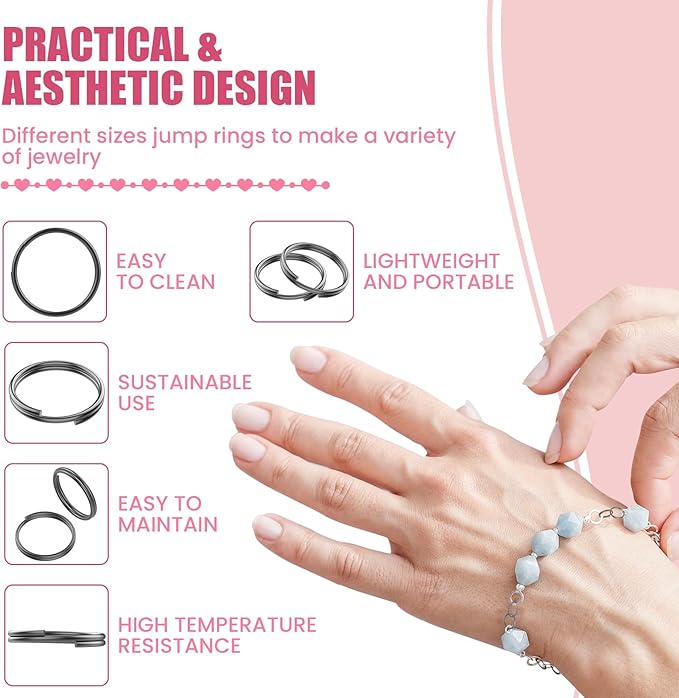 500 Pcs Double Open Jump Rings Kit, Zinc Alloy Mini Round Split Craft Jump Keychains Key Ring with Double Loops Connectors for Jewelry Making, Bracelets, Necklace, DIY (5, 6, 8, 10, 12mm)