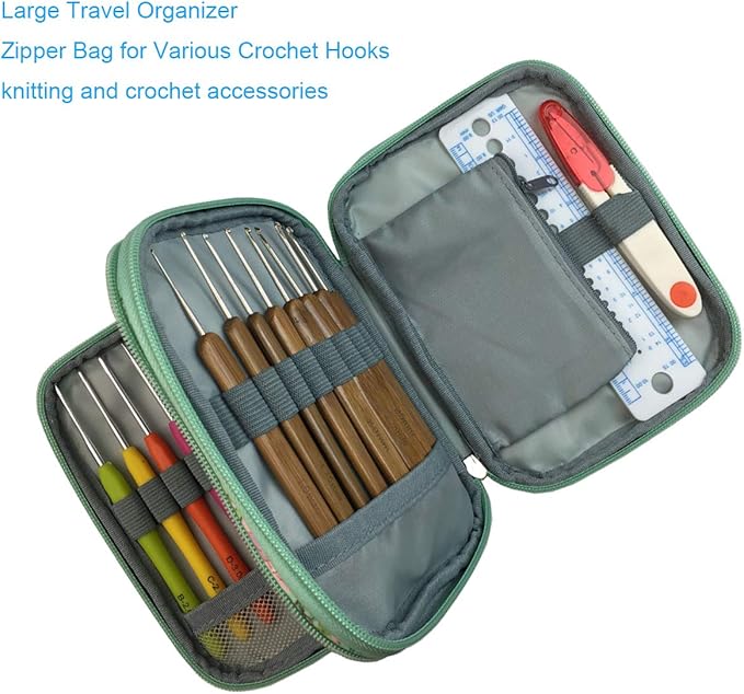 New Crochet Hook Case Without Hooks and Accessories, Zipper Storage Organizer Bag with Web Pockets for Various Crochet Needles/Knitting Accessories/Crochet Hook Kit Tools, Lightweight, Easy to Hold