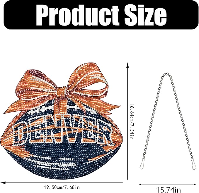 Rertcioph Football Diamond Art Hanging Kit for Adults, DIY Acrylic 5D Diamond Painting Hanging Ornament for Denver Home Wall Decor and Gift