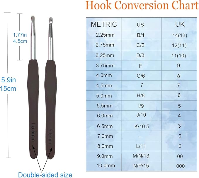 Mdoker Extra Long Crochet Hooks,Ergonomic Grip Soft Handles for Handmade DIY Crocheting,Crochet Hook Needles for Arthritic Hands,Size I/9(5.5MM)