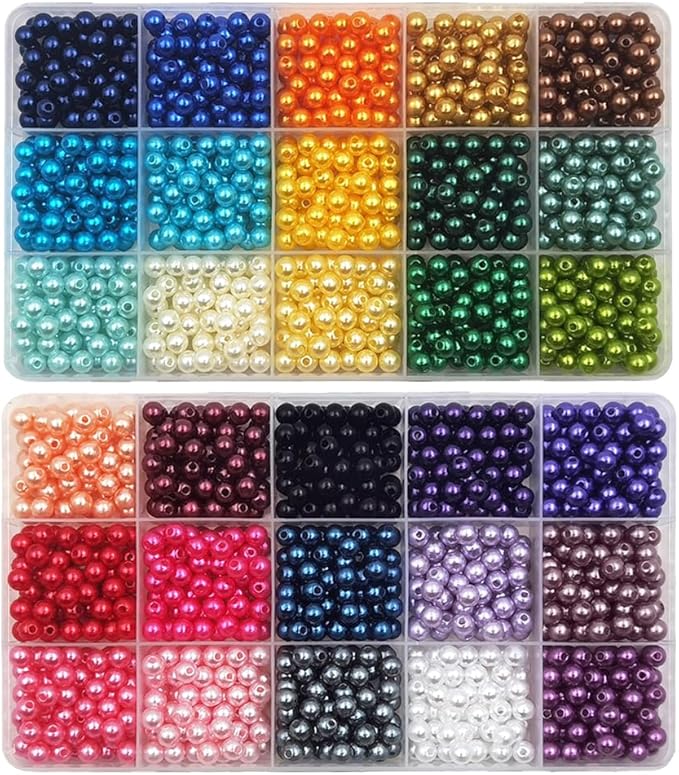 INSPIRELLE 1800 Pieces 6mm Pearl Beads 30 Colors Plastic Spacers Beads for Jewelry Making and Crafting