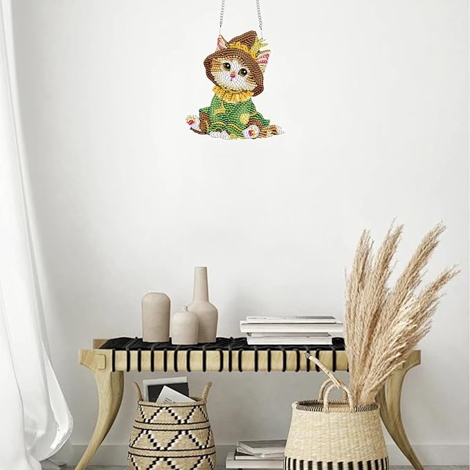 TDFERAN Diamond Painting Pendant Cat DIY Diamant Art Ornament Kits Window Pendant Diamond Painting Hanging Diamant Painting Suncatcher Art Wind Chimes Hanging for Wall Home Decor