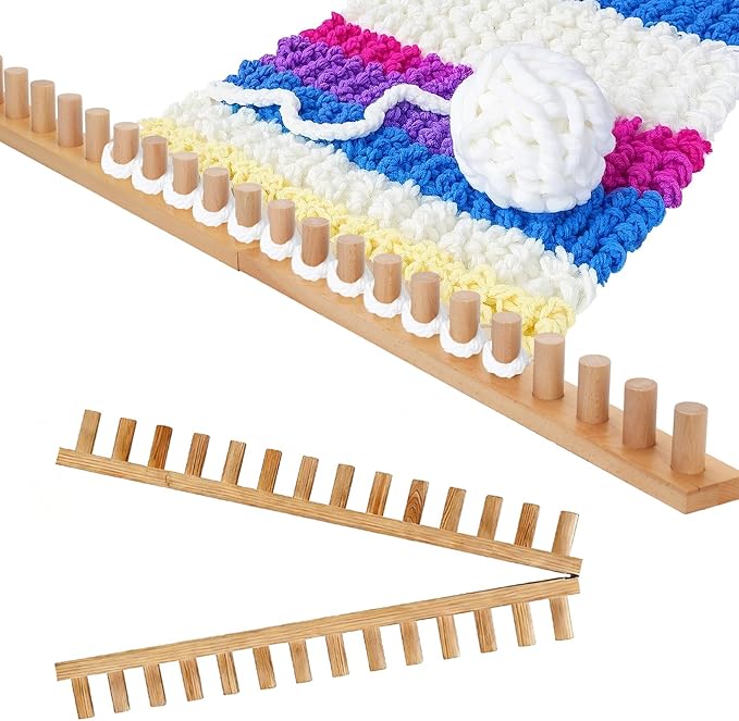 Sienson 60" Chunky Knitting Loom for Blanket Making – Foldable Wood Frame, Portable DIY Hand Knitting Kit for Beginners, Reusable Blanket Loom for Bulky Yarn Crafts & Gifts