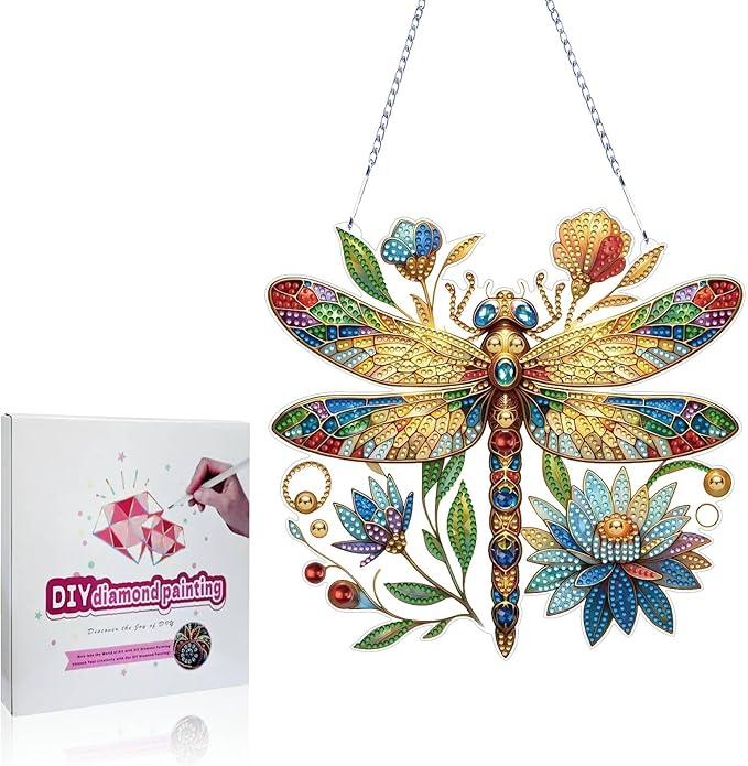 Koikify Diamond Art Hanging Pendant, Dragonfly Crystal Gem Painting Ornament Crafts Kit for Home Décor & Gift