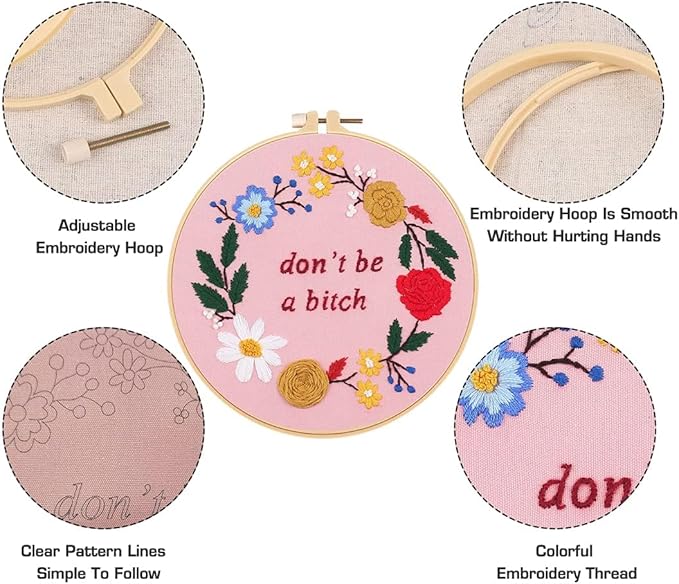 Nuberlic Funny Embroidery Kits for Beginners, DIY Cross Stitch Starter Kit for Adults Including Cloth with Pattern, Hoop, Needles Instruction and Threads