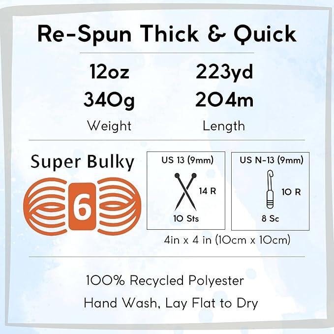 Lion Brand Re Spun Thick & Quick Whipped Cream 843-098 (6-Skeins - Same Dye Lot) Weight S Bulky #6 Polyester Yarn for Crocheting and Knitting with Project Bag