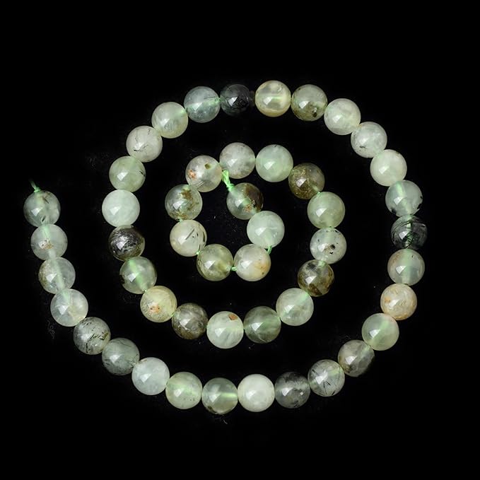 cheavian 45pcs 8mm natural prehnite gemstone smooth surface round loose beads for jewelry making 1 string 15 inches