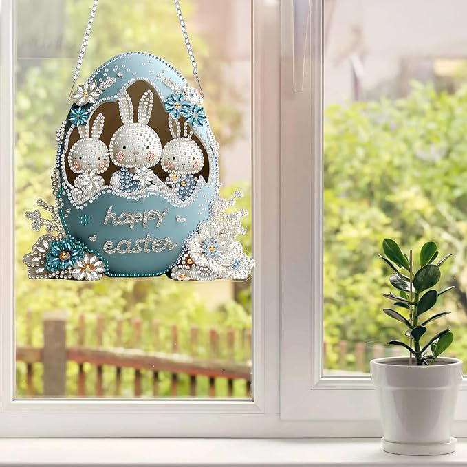 MAXBYE Easter Eggs Hanging Diamond Art Painting Kits for Adults Beginners, DIY 5D Special Shaped Crystal Painting Diamond Kits Hanging Ornament for Gift Home Wall Door Decor 8×12Inch