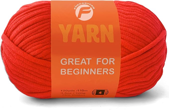 3.5Oz/120yds Red Beginner Easy Yarn for Crocheting and Knitting;Worsted-Weight Medium #4;Cotton Blend Yarn for Beginners Amigurumi DIY(Red, 1 Skein)