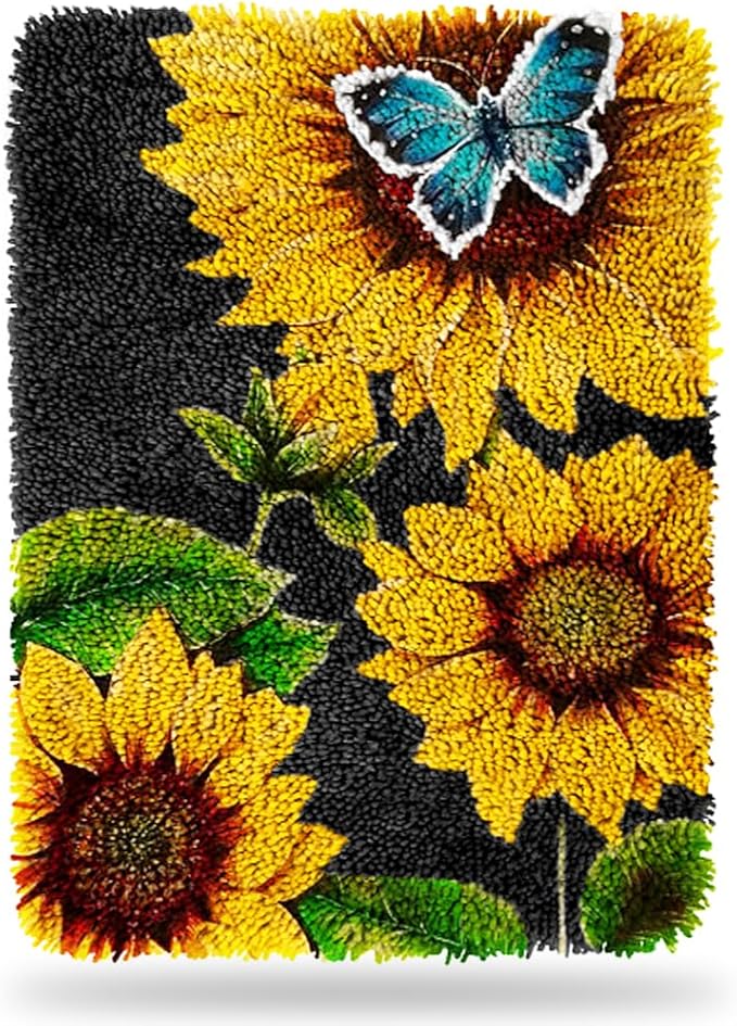 MGahyi Latch Hook Rug Kits for Adults, DIY Crochet Yarn Rugs Hooking Craft Kit with Color Preprinted Pattern Design for Kids Adults and Beginners(Sunflower, 20 x 15in)