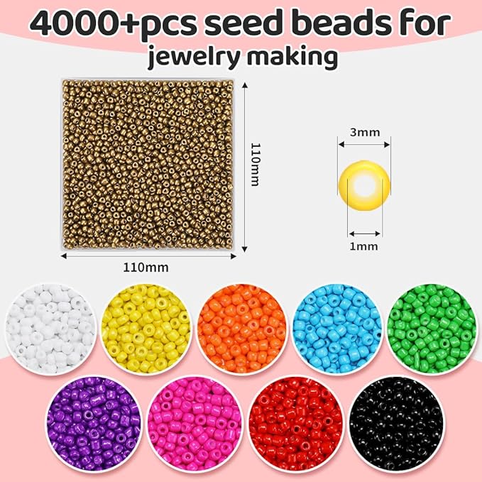 IOOLEEM Golden Colored Seed Beads, 4000+ pcs 3mm Glass Beads for Jewelry Making & Bracelets Making