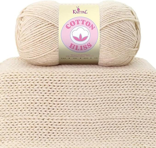Cotton Bliss Soft Cotton Blend Yarn for Crocheting, 4-Pack (640Yds / 400G), Free Patterns, Beginners Friendly - #4 Medium Worsted Weight Yarn for Baby Blanket - Vanilla Shell