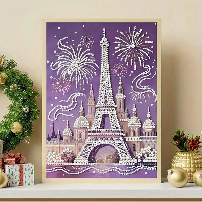GEMFAMILY Diamond Art Painting Special Shaped Kits for Adults, Eiffel Tower Pearl Diamond Painting Kits for Adults Beginner,DIY 3D Pearl Diamond Dots Gem Art Craft for Home Decor 12 x 16 inch