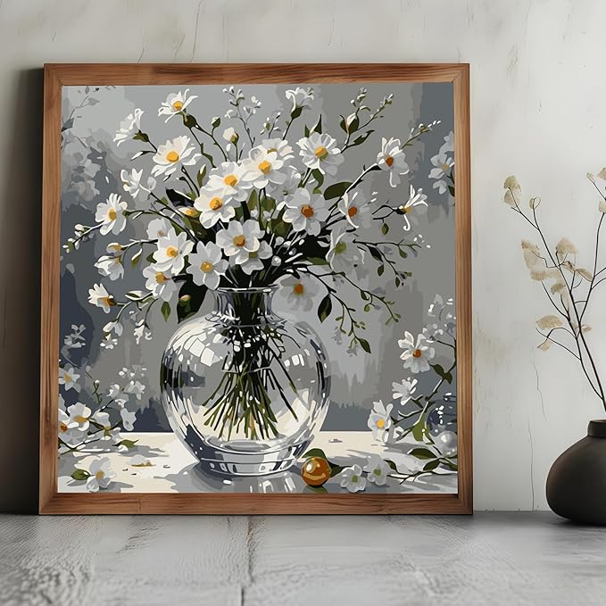 Mosaflare Paint by Numbers for Adults Beginner, Daisy Adult Paint by Number Kits on Canvas, DIY Acrylic Oil Easy Painting by Numbers for Home Wall Decor 16X16 inch (Without Frame)