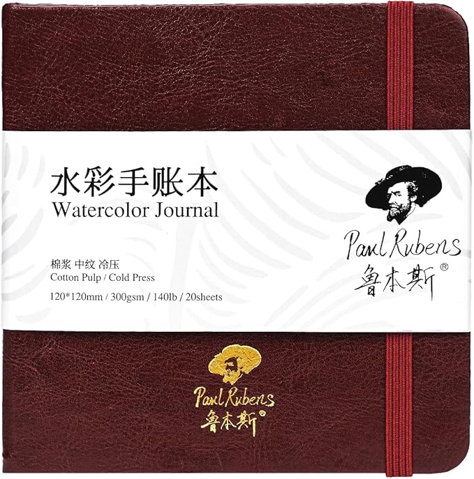 Paul Rubens Square Watercolor Journal, 100% Cotton Acid-Free Cold Press Watercolor Sketchbook 4.72 * 4.72 Inches, 140lb/300gsm,20 Sheets for Watercolors, Gouache, Acrylics