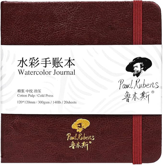 Paul Rubens Square Watercolor Journal, 100% Cotton Acid-Free Cold Press Watercolor Sketchbook 4.72 * 4.72 Inches, 140lb/300gsm,20 Sheets for Watercolors, Gouache, Acrylics