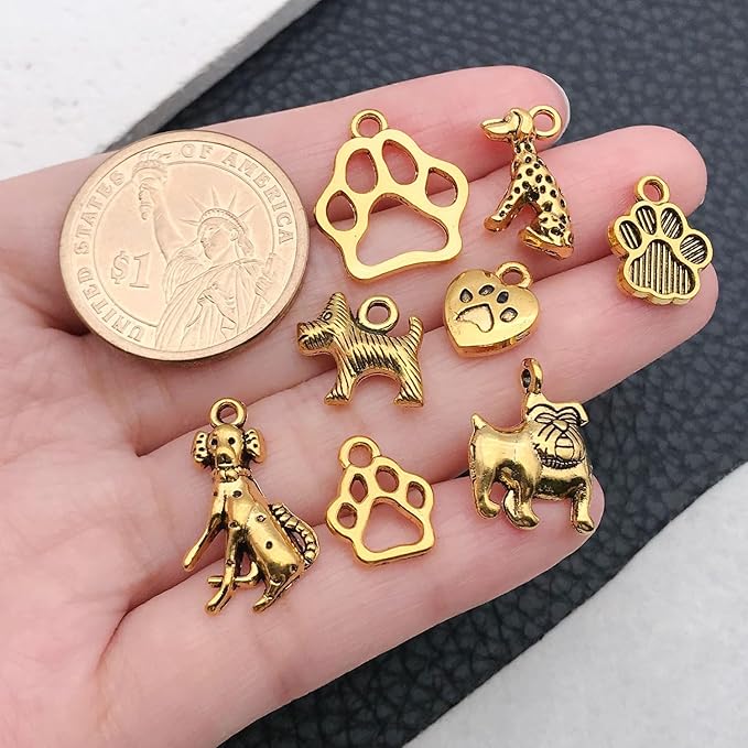 Youdiyla 100pcs Craft Supplies Pet Dog Animals Charms Pendants for Crafting Jewelry Findings Making Accessory for DIY Necklace Bracelet (Golden)