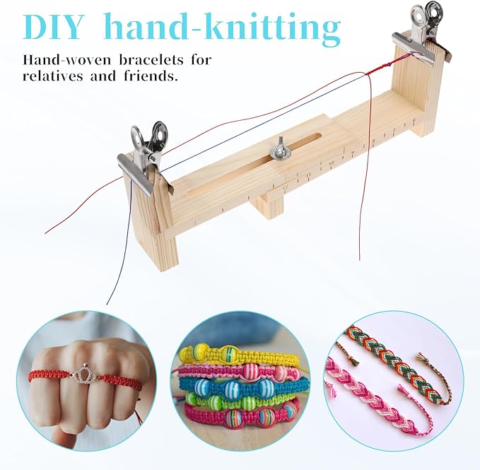 13 Pcs Wood Bracelet Jig Bracelet Knitting Bracelet Maker Adjustable Bracelet Maker with Scale, 10 Roll DIY Nylon String for Bracelets Bracelet Jig DIY Hand Knitting Bracelet Jig with 2 Clamp