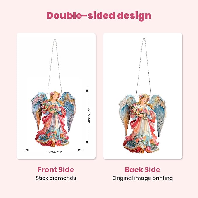 MXJSUA Diamond Art Hanging Kits for Adults Beginners, DIY Acrylic 5D Special Shaped Crystal Diamond Gem Art Painting Hanging Ornament for Home Wall Decor and Gift (Floral Angel)