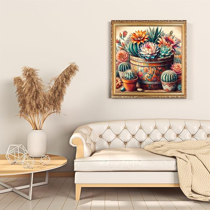 Succulent Diamond Art Kits for Adults, Cactus Diamond Painting for Beginners, Diamond Dot, Dimond Art Paintings Kit, Gem Painting Kit, Crafts for Adults, Crystal Art, Home Wall Decor Gifts (14x14inch)
