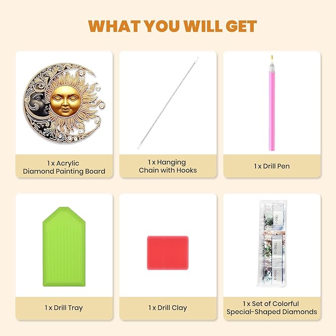 MXJSUA Sun and Moon Diamond Art Hanging Kits for Adults Beginners, Crystal Diamond Suncatchers, Special Shape Diamond Painting Pendant Window Ornament Gifts for Home Garden Door Wall Decor