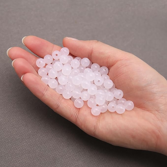 bonny boxx 1000pcs 6mm jelly white acrylic round beads, smooth transparent acrylic balls, plastic resin gumball bubblegum chunky beads for necklace & bracelet making, crafting supplies