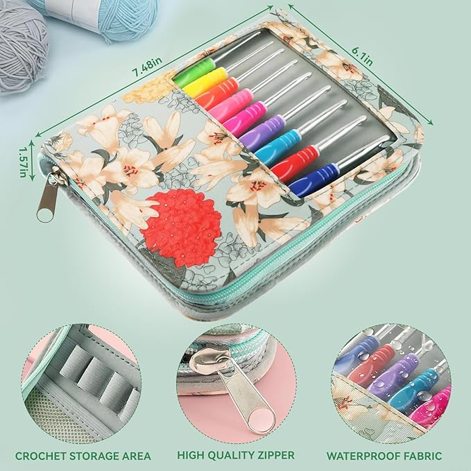 Dasonwin 60-Piece Ergonomic Crochet Hooks Set with Travel Case - Aluminum Crochet Needles Kit for Beginners & Experts, Arthritis-Friendly Design, Includes Stitch Markers & Accessories (Green)