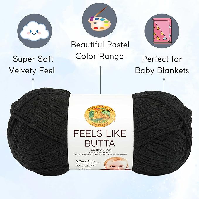 Lion Brand Feels Like Butta Black 215-153 (3-Skeins - Same Dye Lot) Worsted Medium #4 Polyester Yarn for Crocheting and Knitting with Project Bag