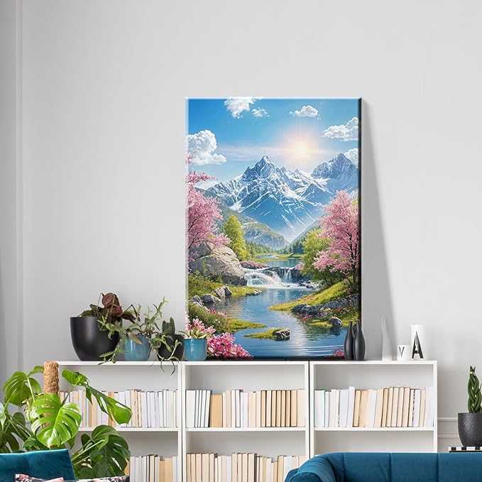 ATDMS Paint by Numbers Kits for Adult with Frame DIY Mountain Paint by Number with Easel Acrylic Sunset Oil Painting by Number for Wall Hanging Home Room Decor 7.87x11.81 Inch